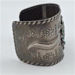 Vintage Fred Harvey Era 925 Sterling Silver Green Turquoise Cuff Bracelet *READ*